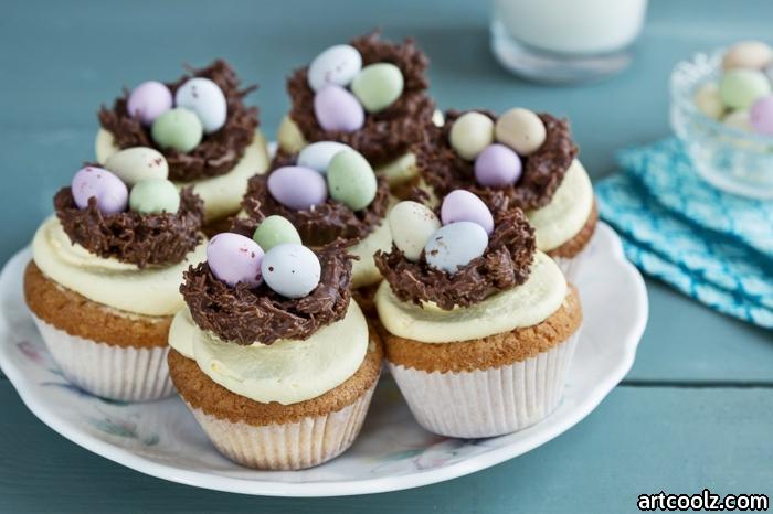 green and purple chocolate eggs bake a muffin with chocolate easter