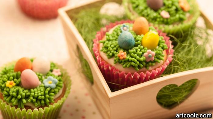 heart grass easter muffins easter baking ideas yellow and blue eggs flowers