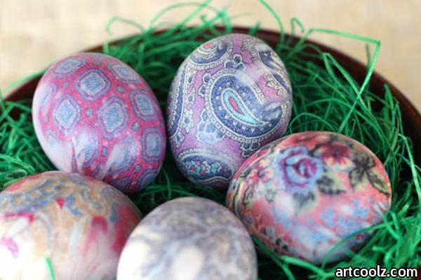 Easter egg painting colorful yarn pattern paisley pattern