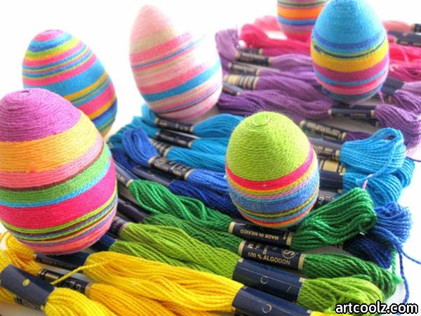 Easter eggs paint colorful yarn fresh peculiar