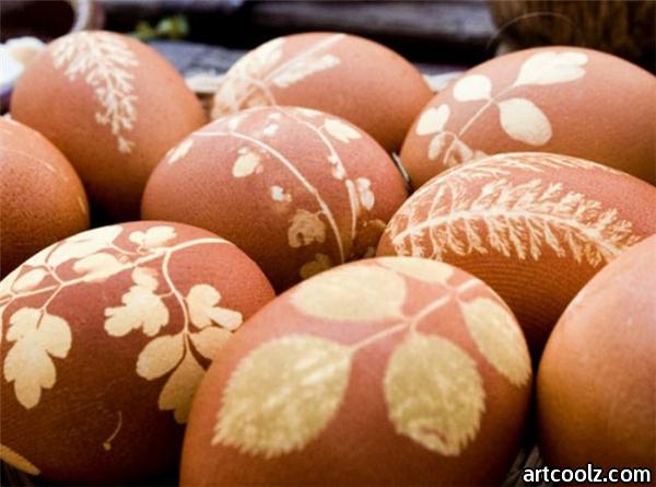 Easter eggs painting colorful flowers leaves cool