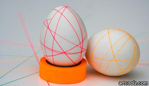 Paint Easter eggs colorful adhesive tape colorful geometric lines