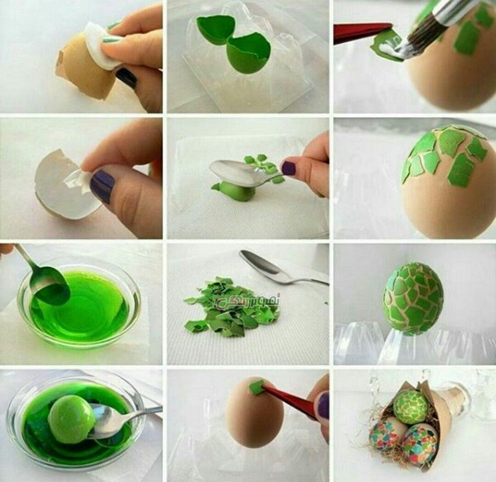 eier bemalen eier färben mit hausmitteln eierschalen verwenden grün mit eiweiß auf anderes ei aufkleben eier bemalen muster