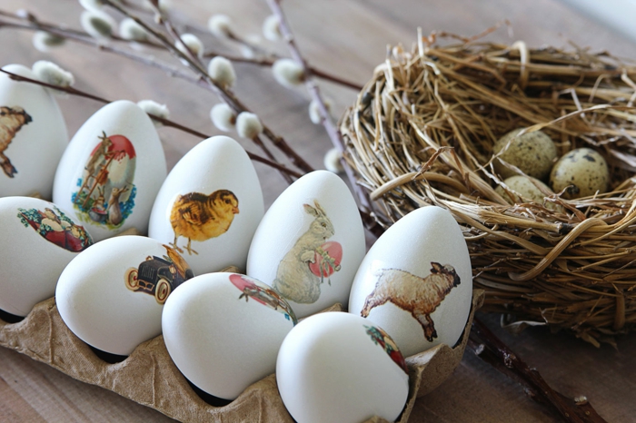 weiße Eier mit temporalem Tattoo dekorieren, Ostereierfarbe, Ostermotive