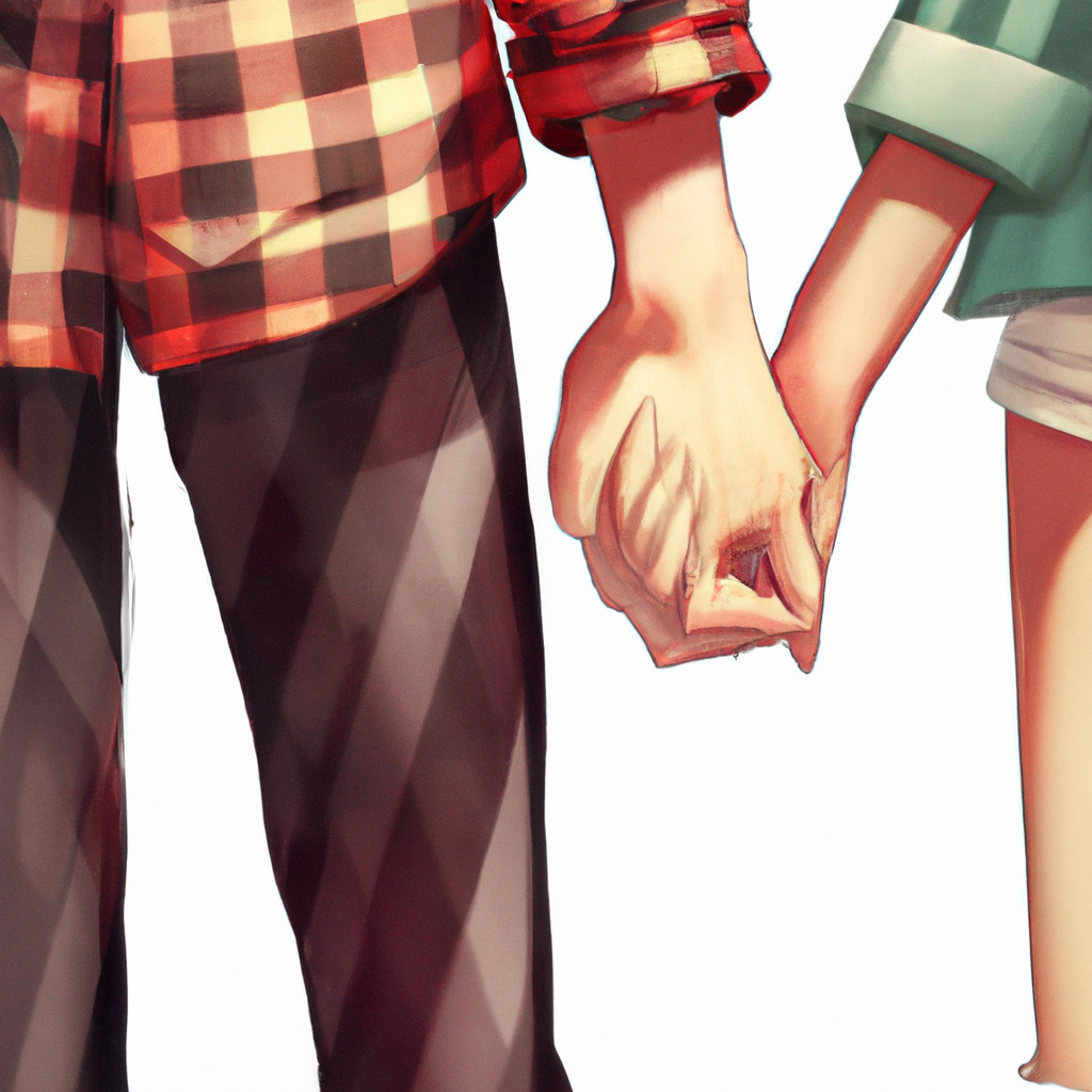 An adorable digital art of a couple holding hands