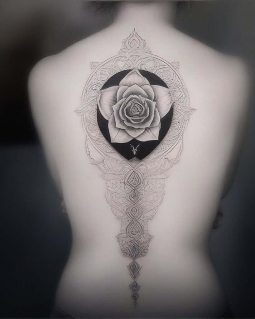 A back of a person with a sacred geometric tattoo idea