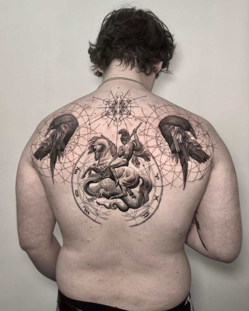 Sacred geometry tattoo on a man's back