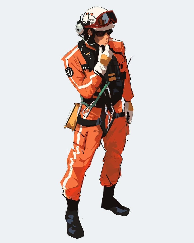 A man in orange uniform
