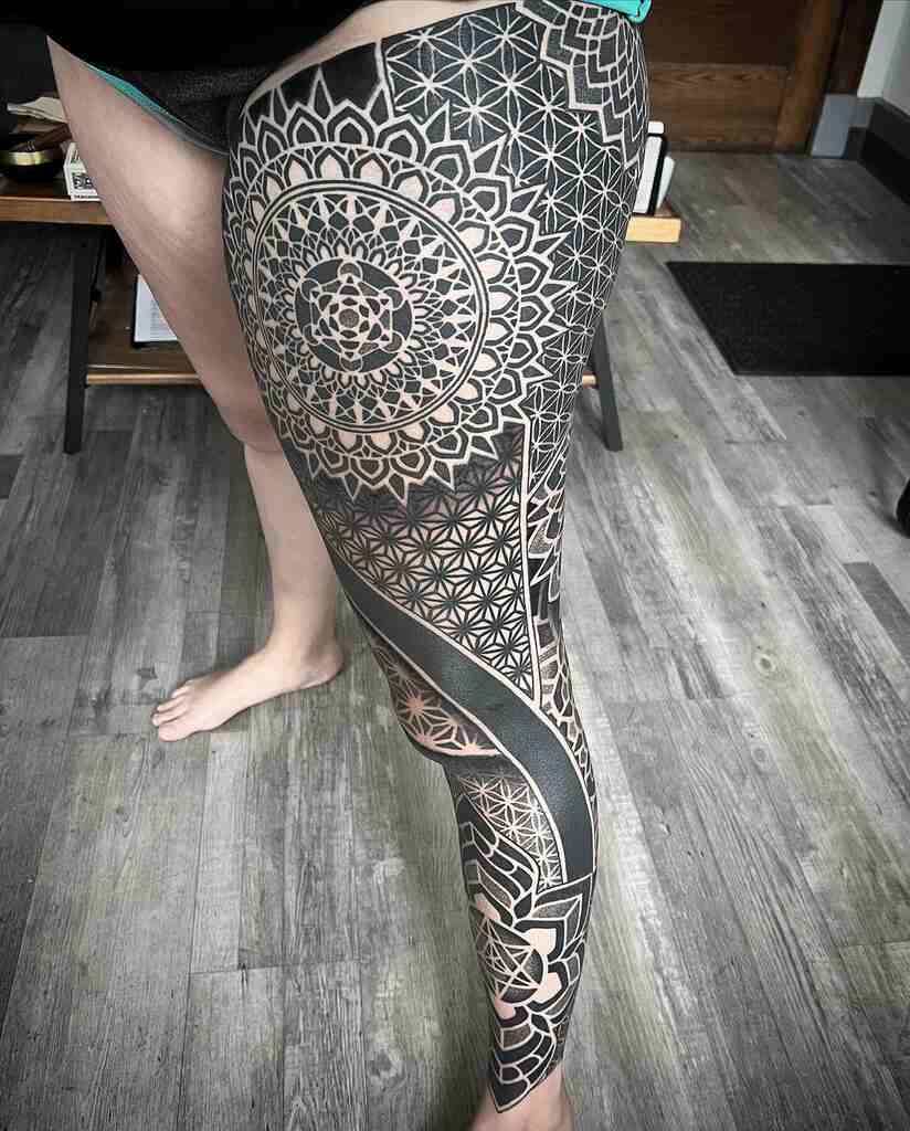 sacred geometry tattoo design on leg