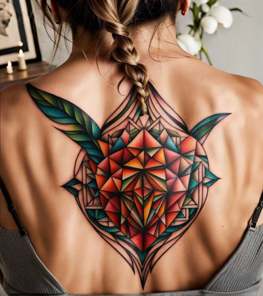 sacred heart tattoo on woman's back