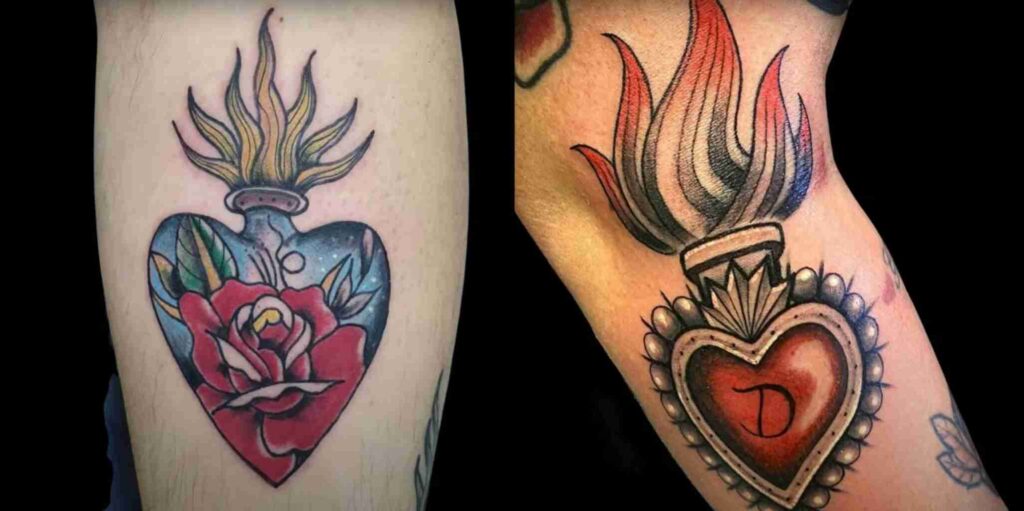 Two Sacred heart tattoo design idea