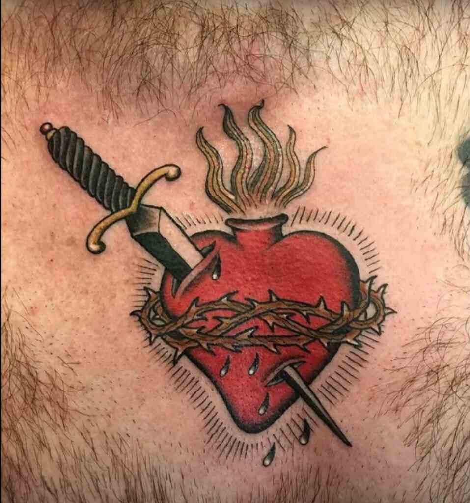 Red Sacred heart tattoo example