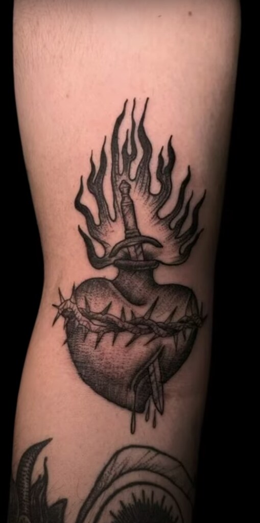 Sacred heart tattoo design but in black and white