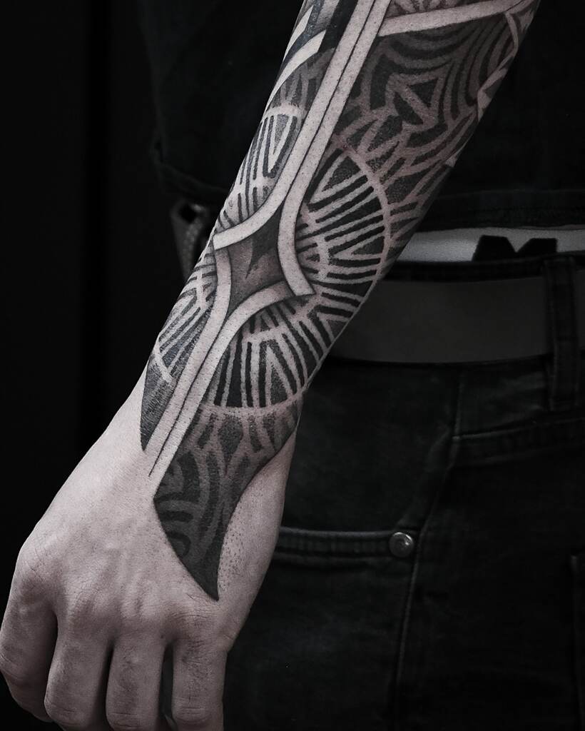 Sacred geometric tattoo hand design art